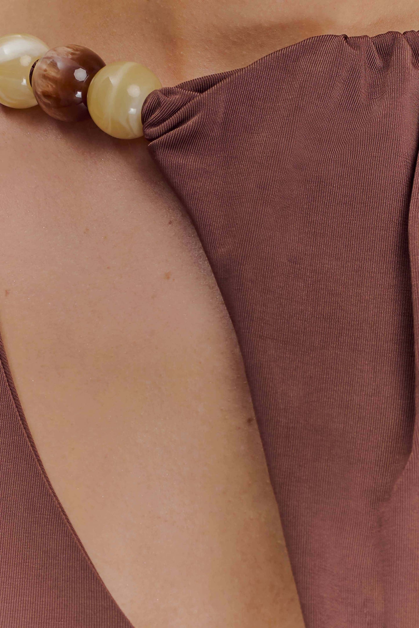 Alicent Slinky Boncuklu Üst - Çikolata