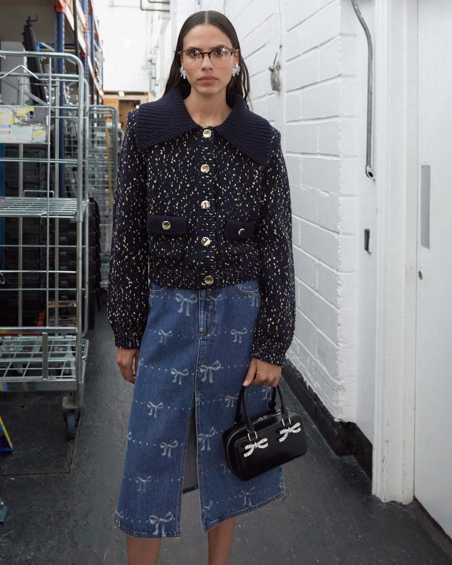 Lacivert Metalik Merino Hırka