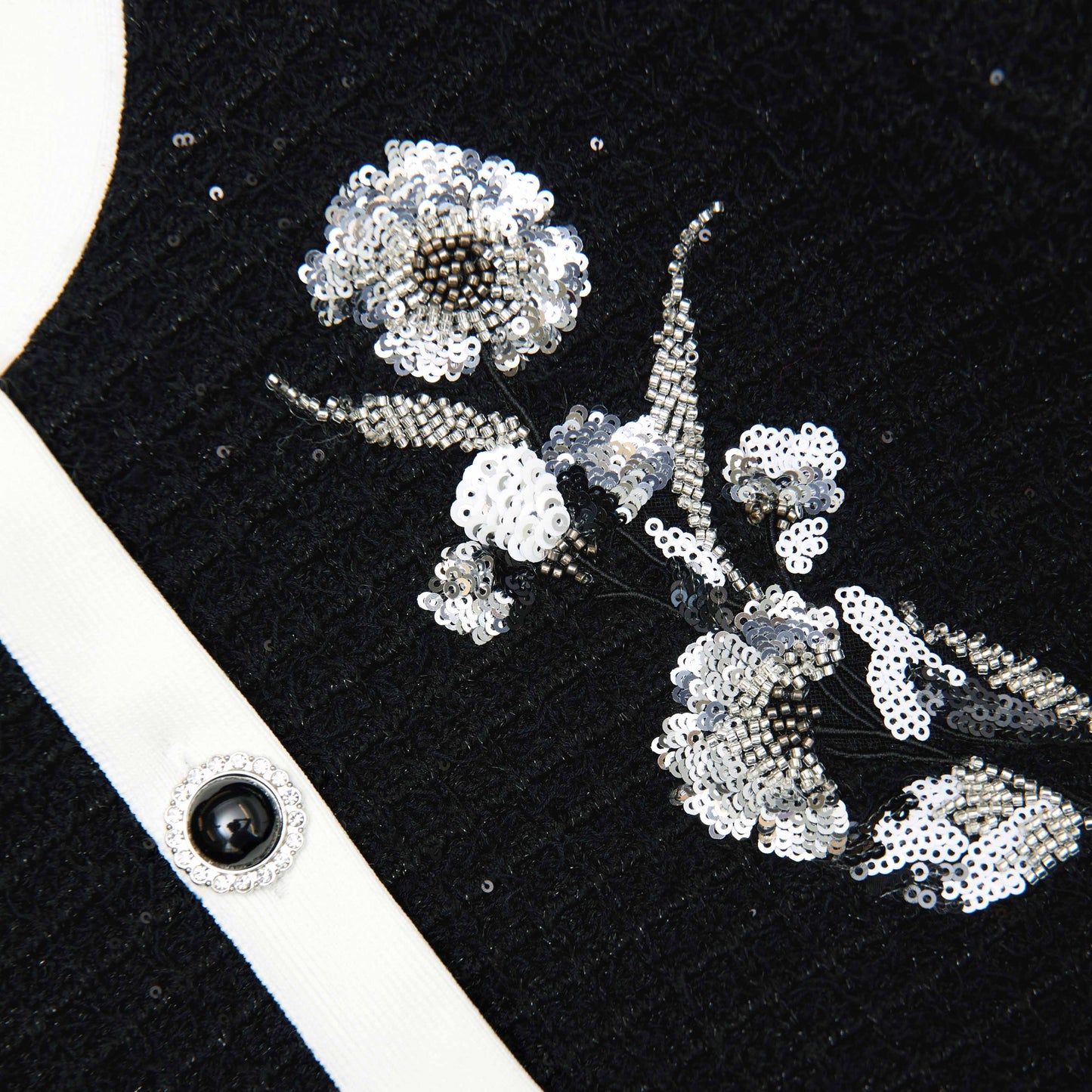 Siyah Çiçekli Dokulu Örme Mini Elbise