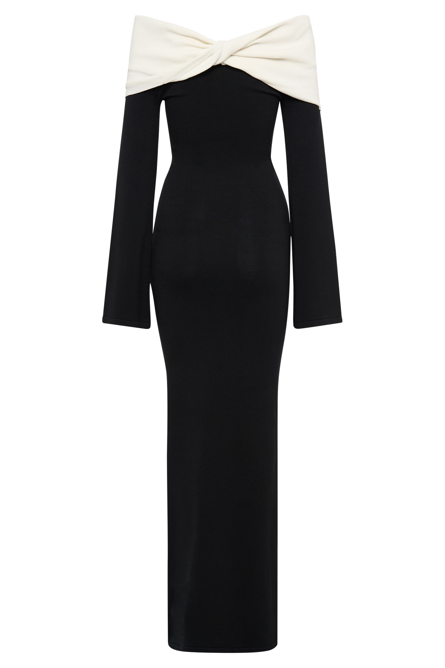 Yoko Kontrast Örgü Uzun Elbise - Siyah/Beyaz