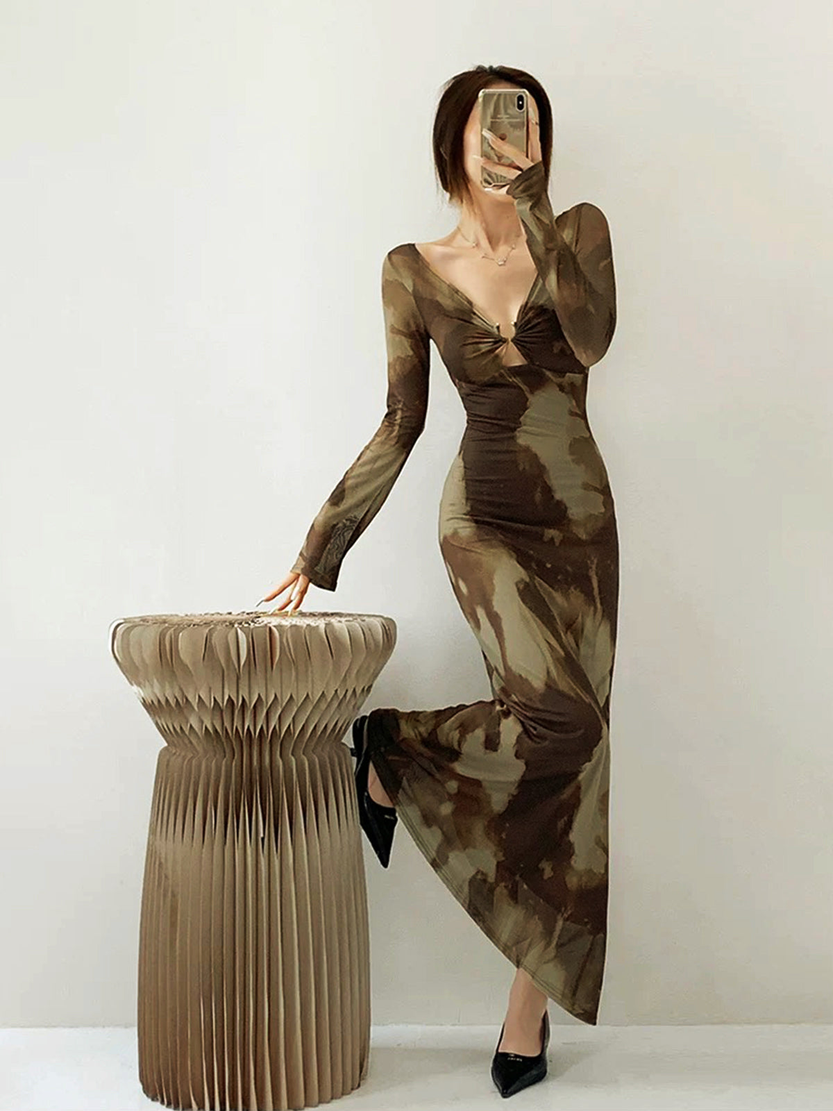 Yarı Şeffaf U-Halkalı Ombre İnce Elbise