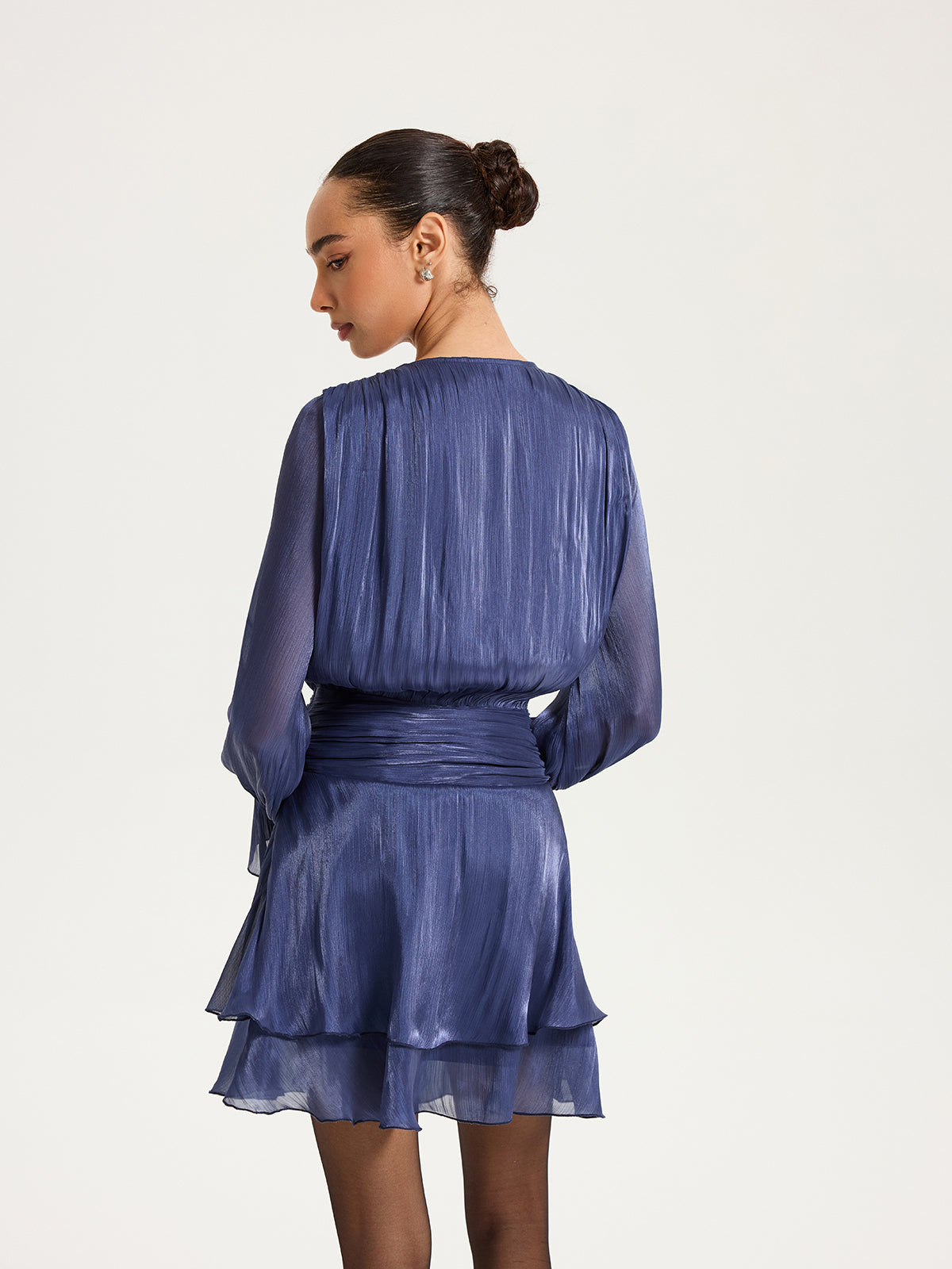 Büzgülü Bel Volanlı Mini Elbise