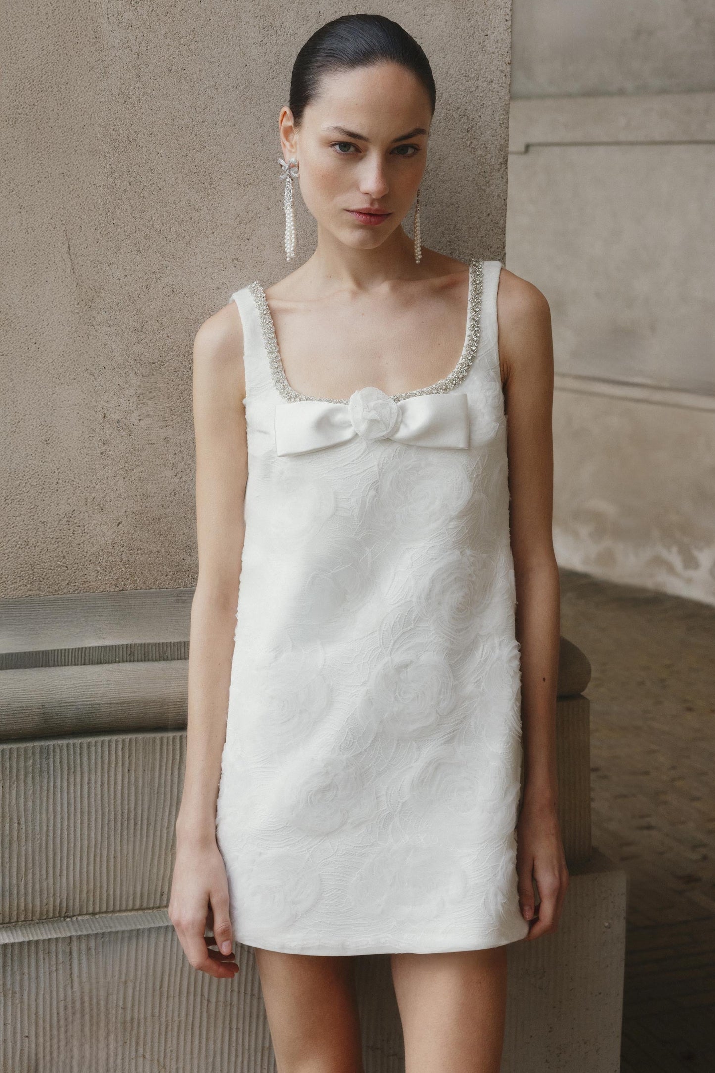 Beyaz Tül Dantel Mini Elbise