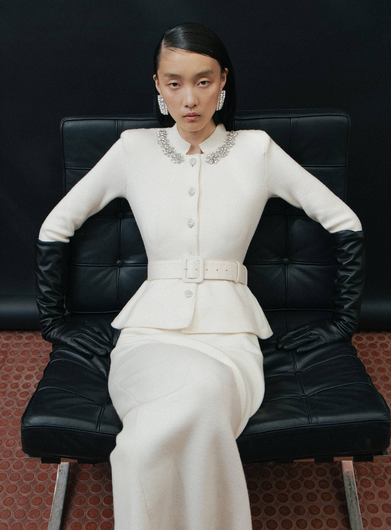 Krem Yün Peplum Örgü Midi Elbise