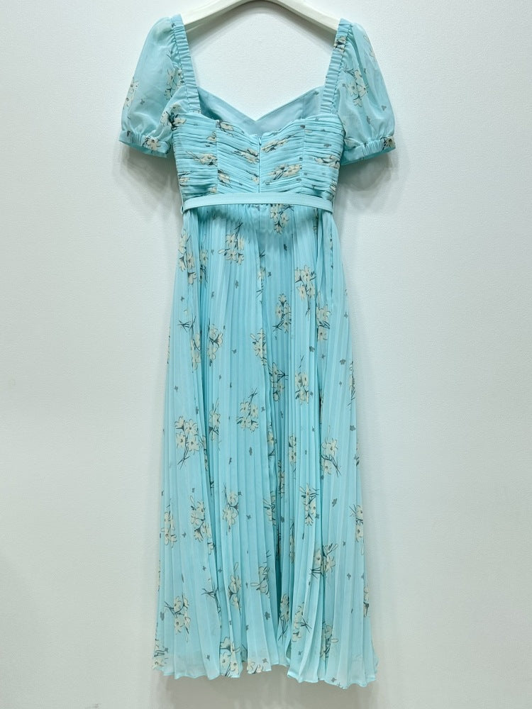 Yeşil Baskılı Şifon Elbise