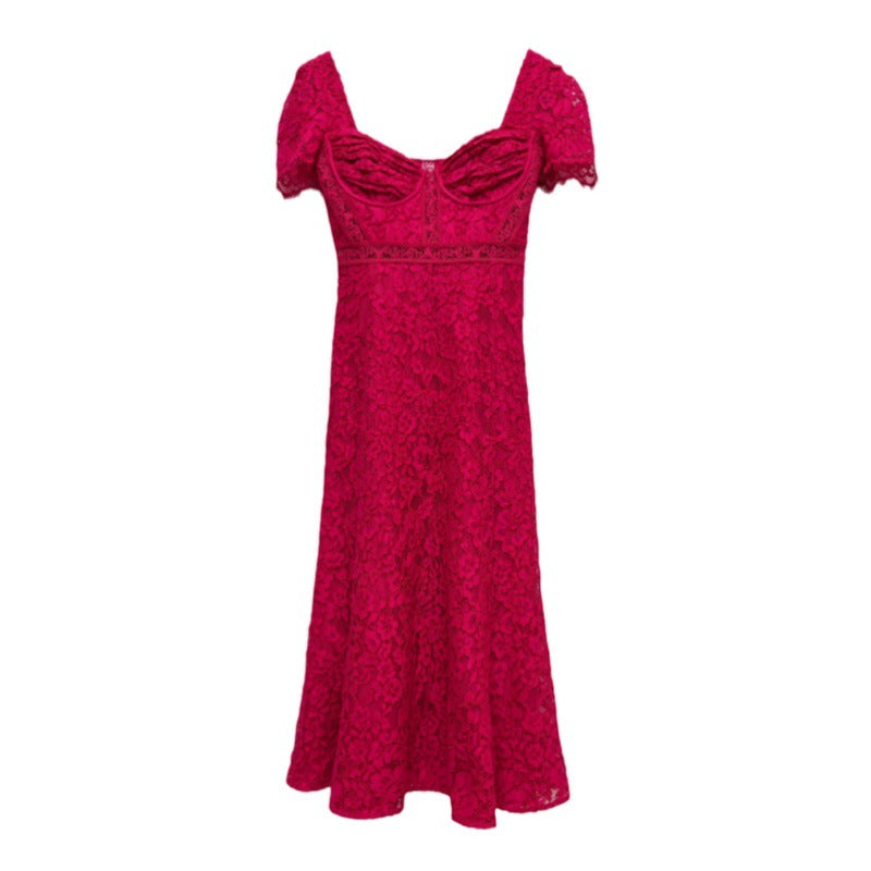 Pembe Kirpik Dantel Elbise