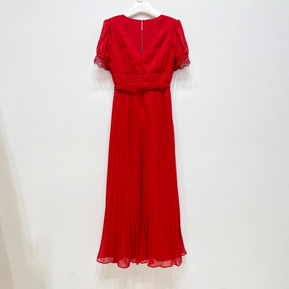 Şifon Mavi Kırmızı Elbise