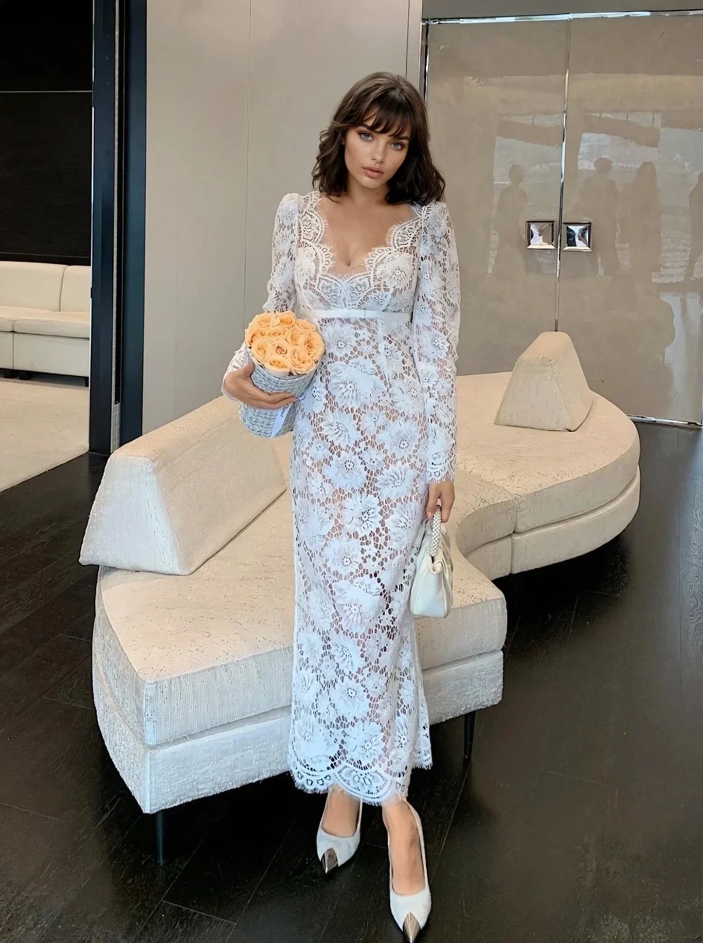 Kirpik Dantelli Astarlı Elbise