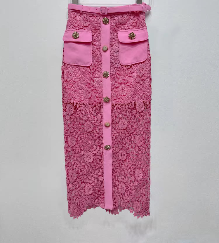 Dantel Süslemeli Pembe Etek