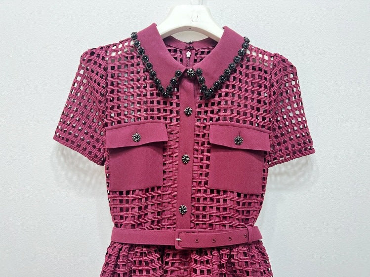 Şarap Kırmızısı Dantel Elbise