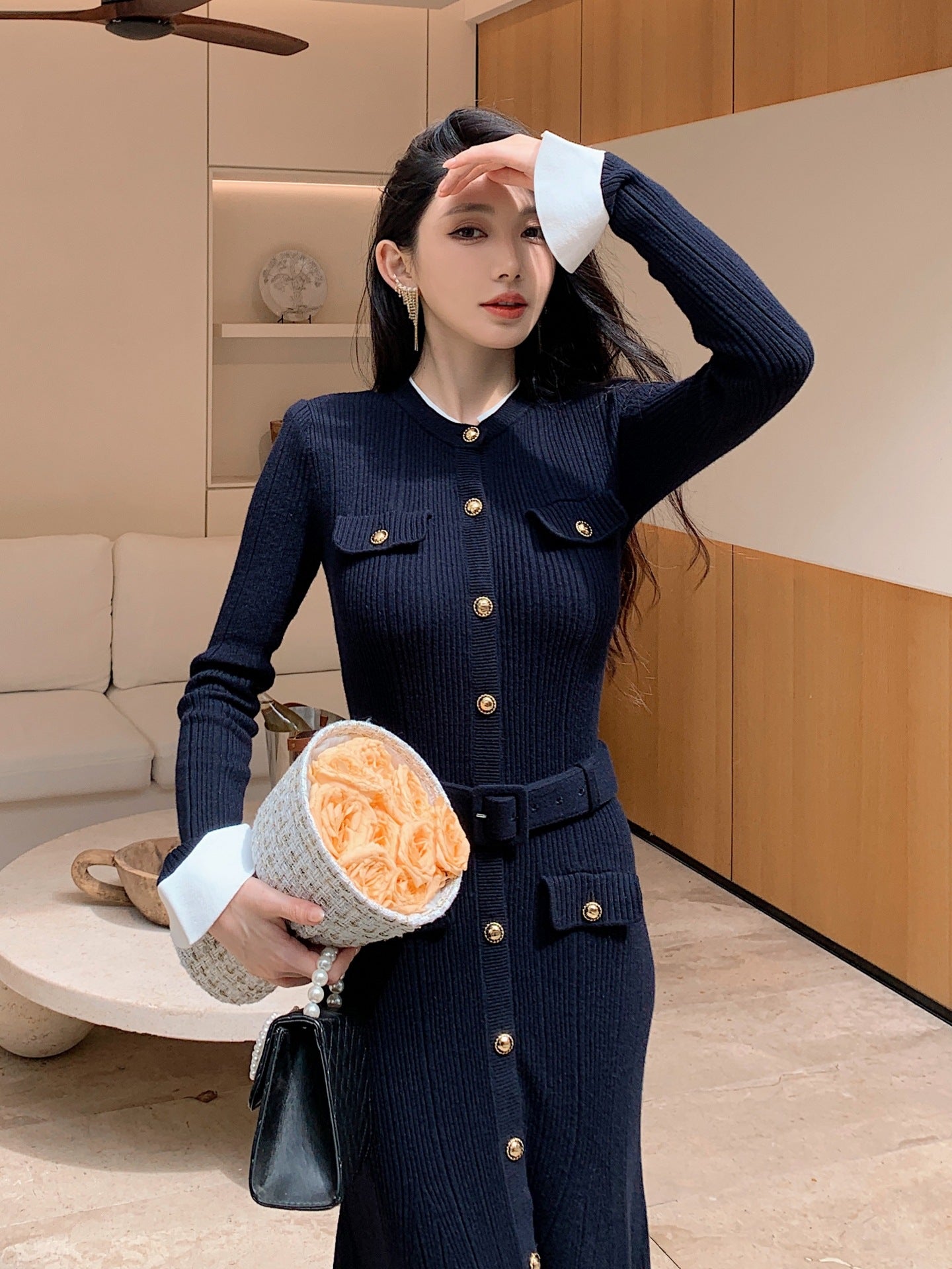 Lacivert Streç Örgü Elbise