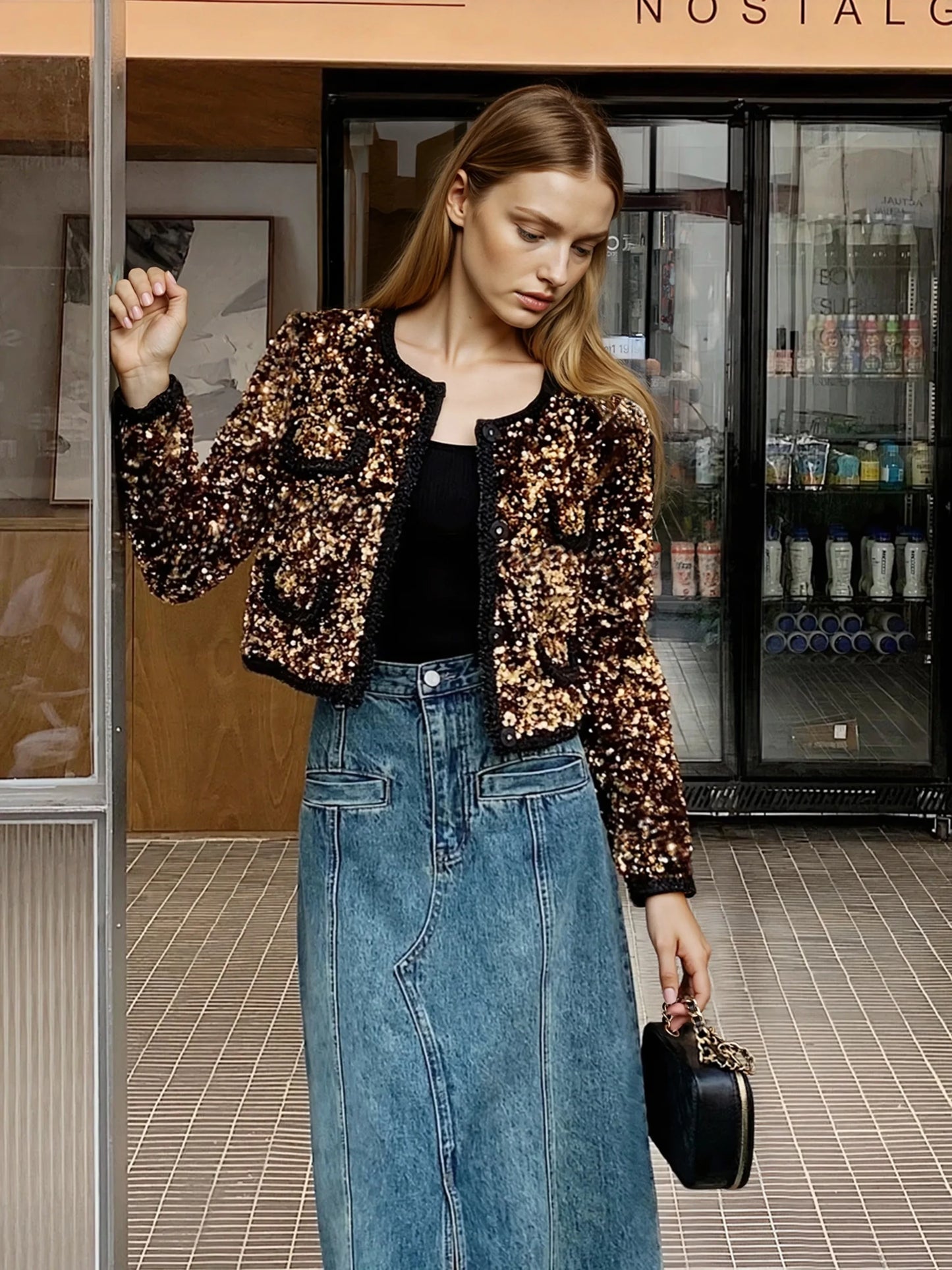 Altın Renkli Kadife Ceket