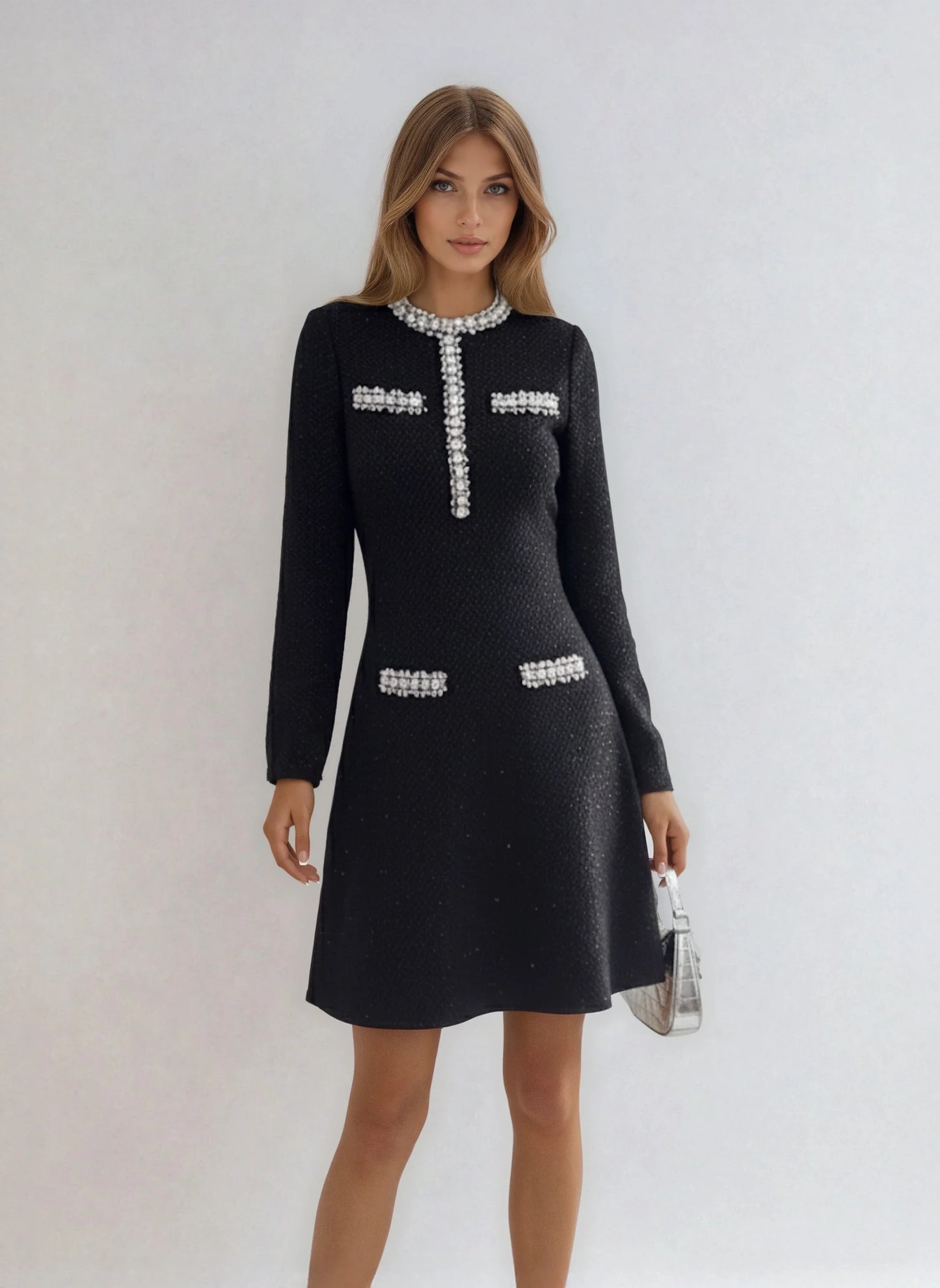 Siyah Payetli Örgü Elbise