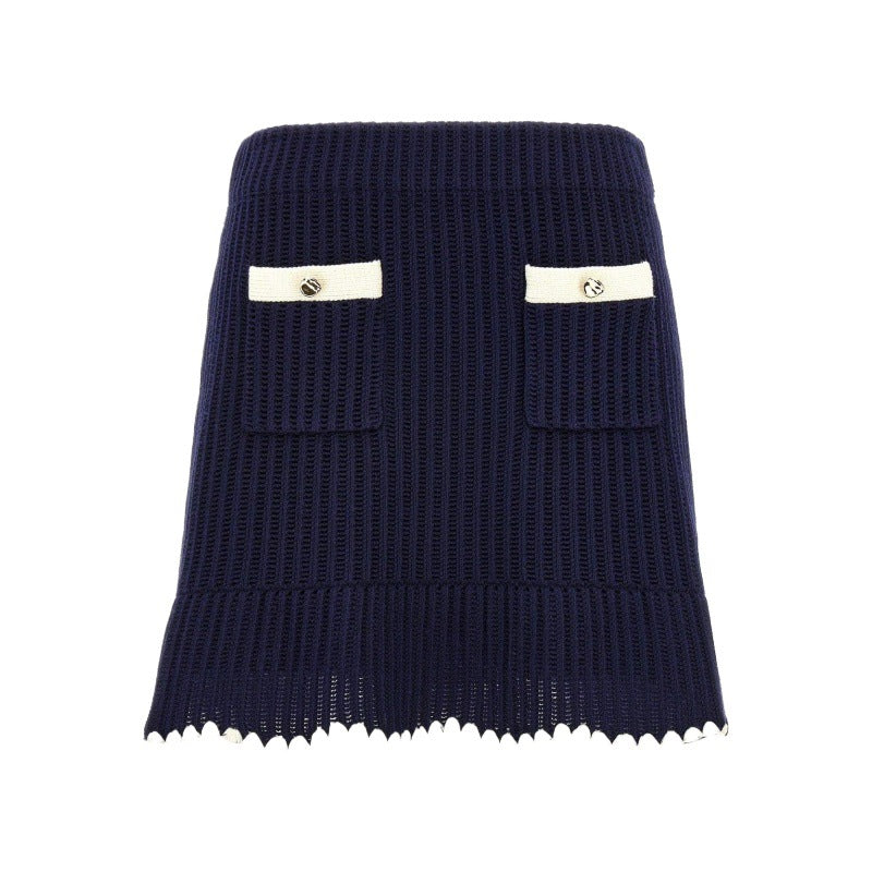 Astarlı & Cep Detaylı Lacivert Etek