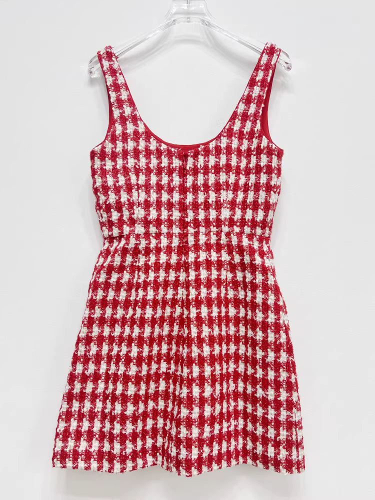 Kırmızı Kareli Mini Elbise