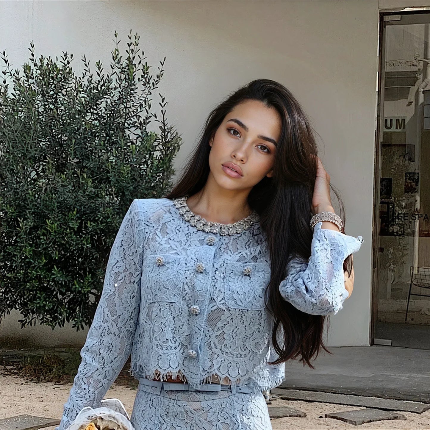 Beyaz & Mavi Kirpik Dantel Takım