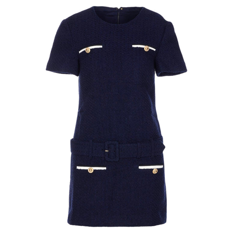 Koyu Mavi Kemerli Elbise