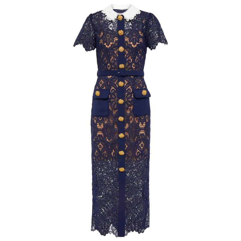 Koyu Mavi Dantel Elbise