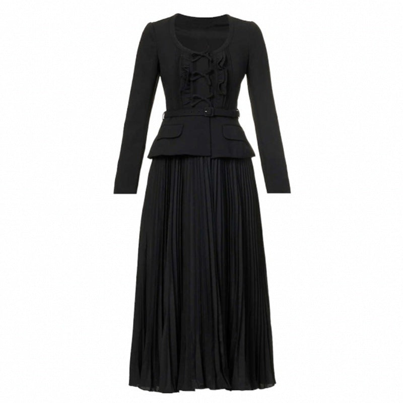 Siyah Pileli Uzun Elbise