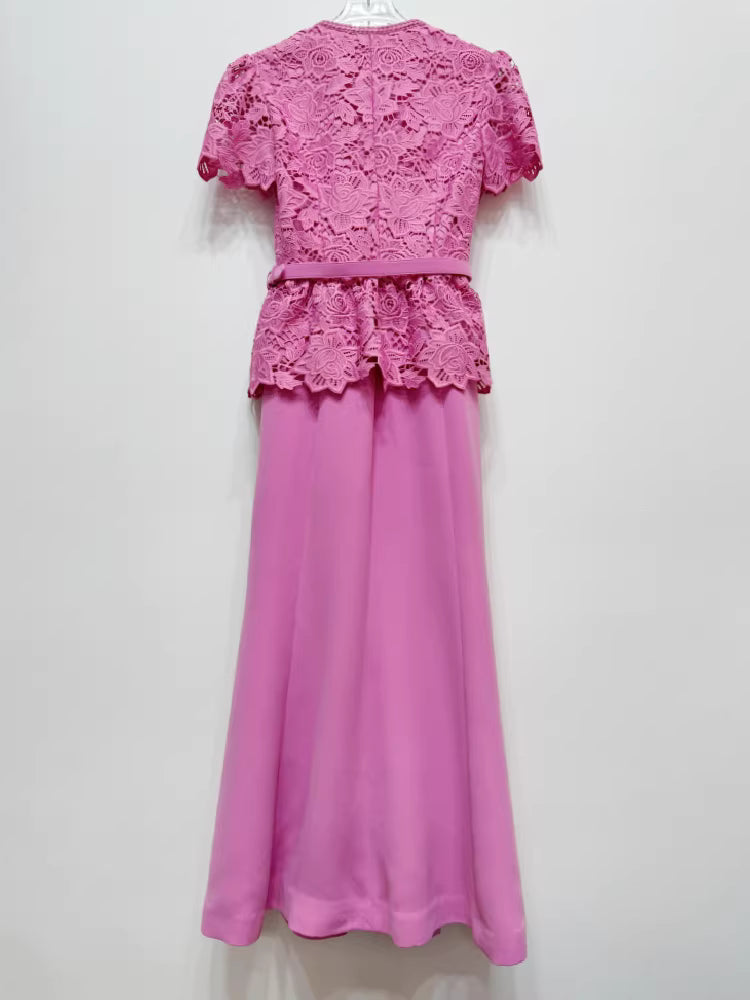 Dantel Süslemeli Uzun Elbise