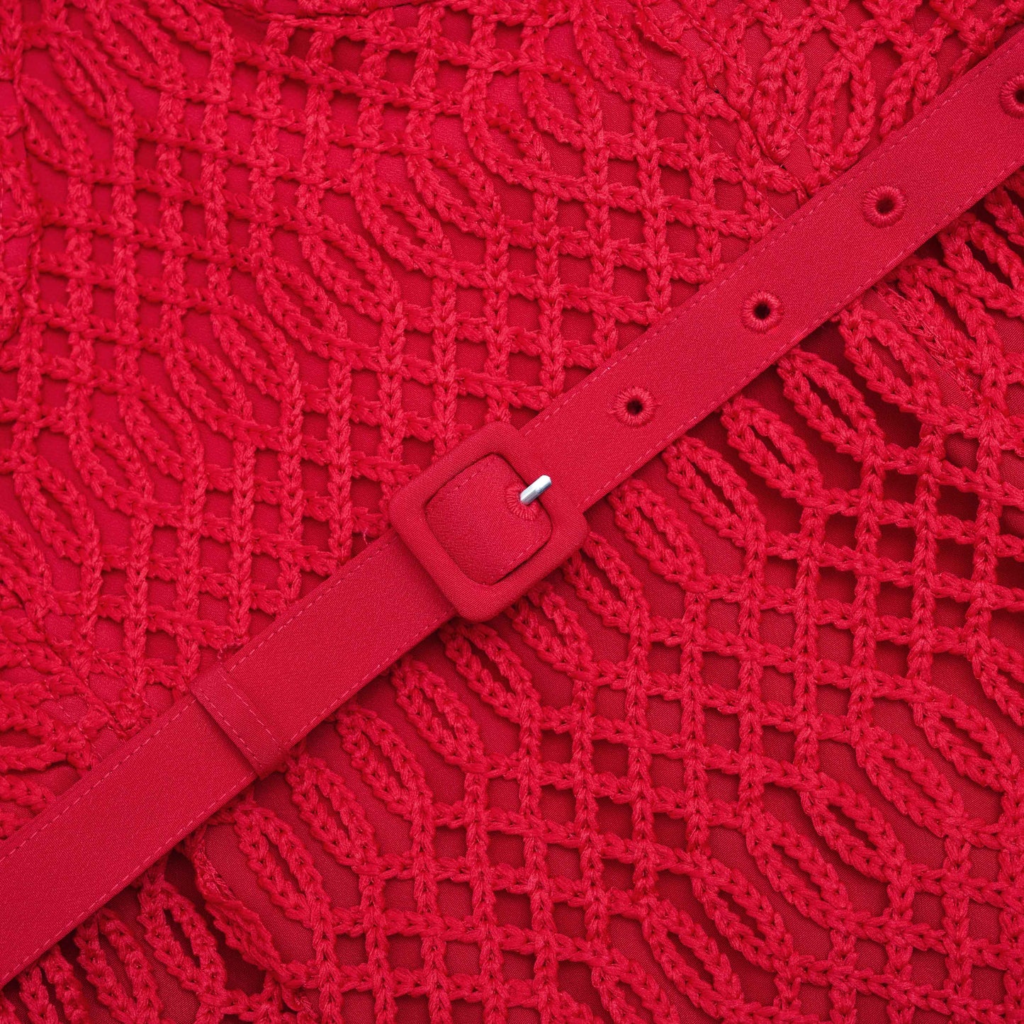 Kırmızı Örgü Dantel Midi Elbise