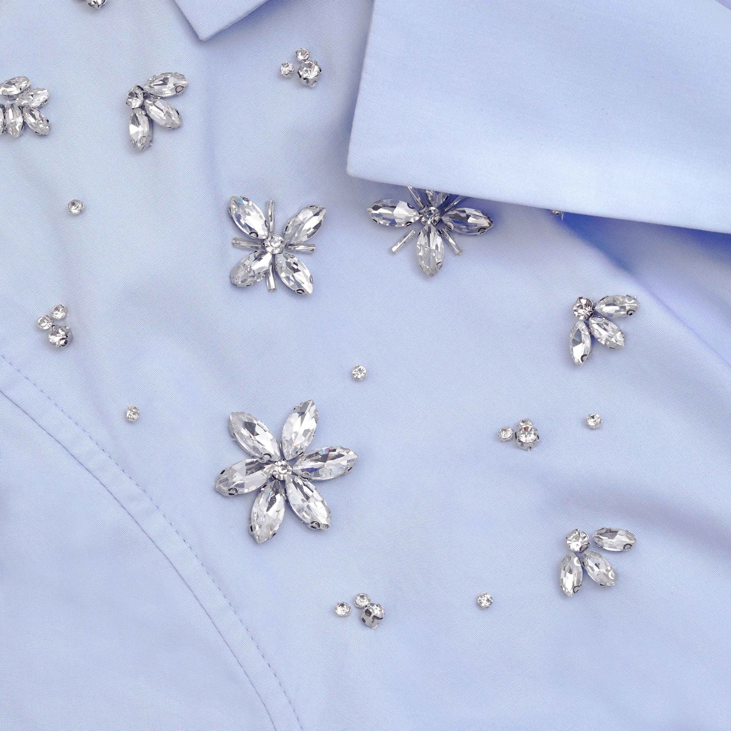 Mavi Pamuklu Süslemeli Mini Elbise