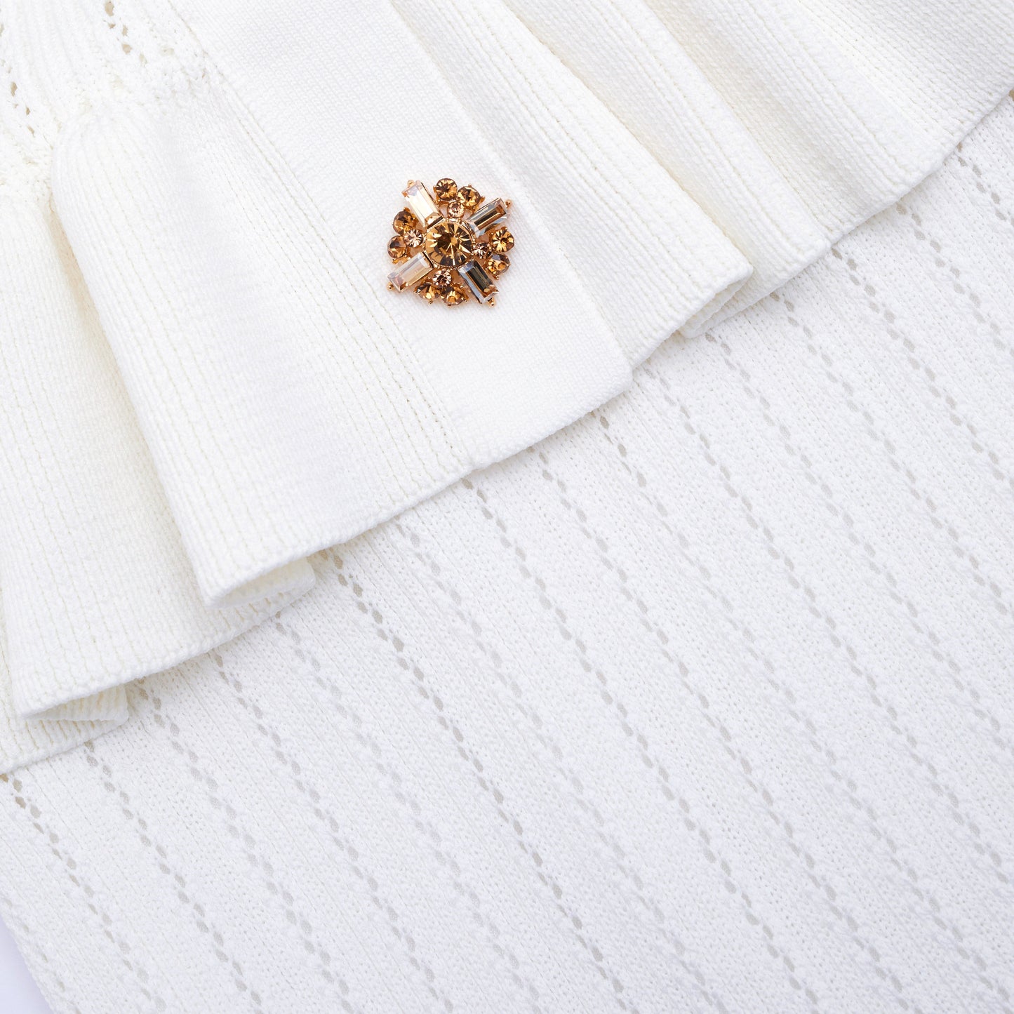 White Knitted Peplum Midi Dress