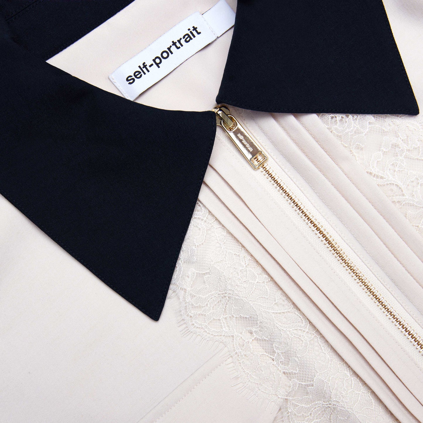 Krem Twill Kontrast Yaka Midi Elbise