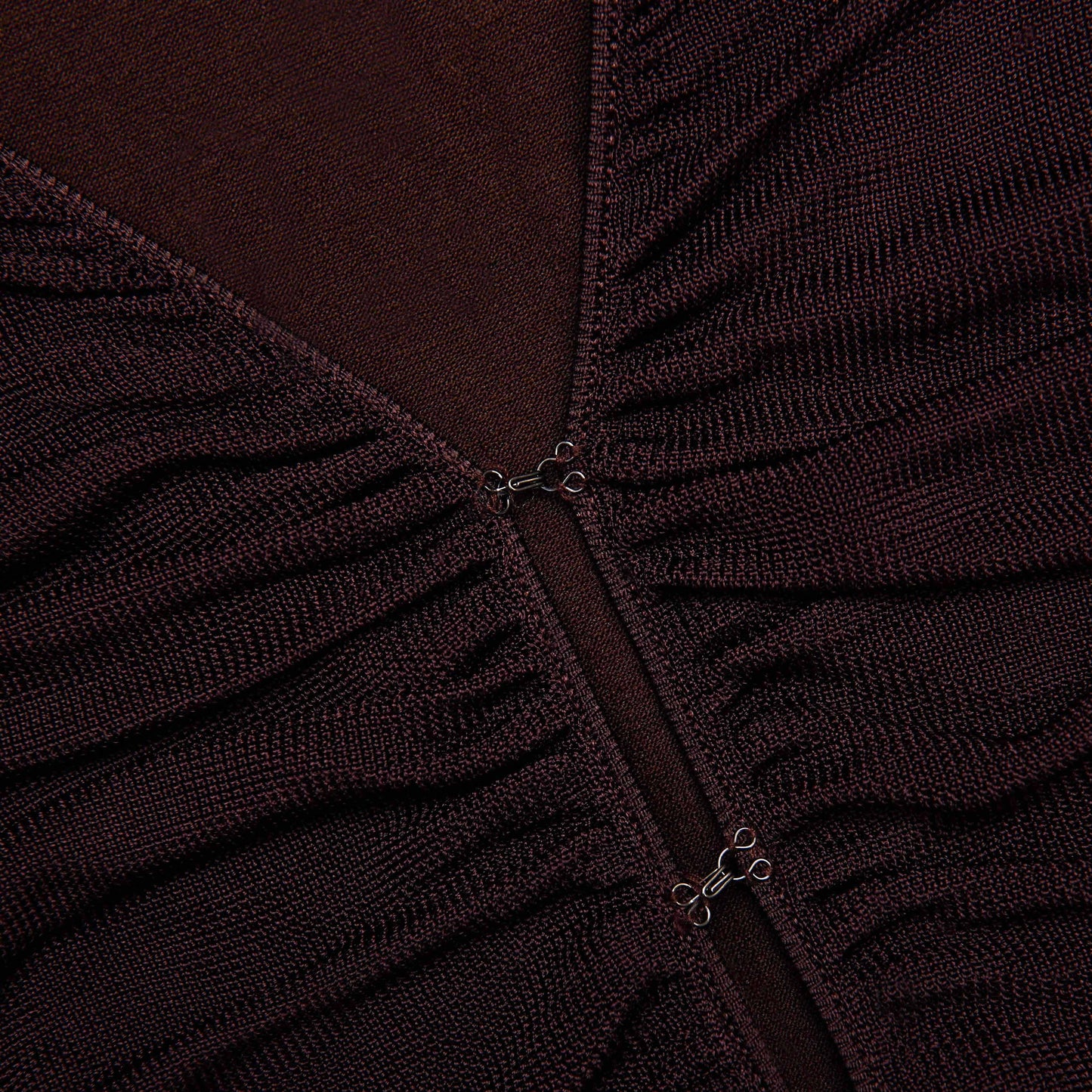 Kahverengi Büzgülü Viskon Örgü Midi Elbise