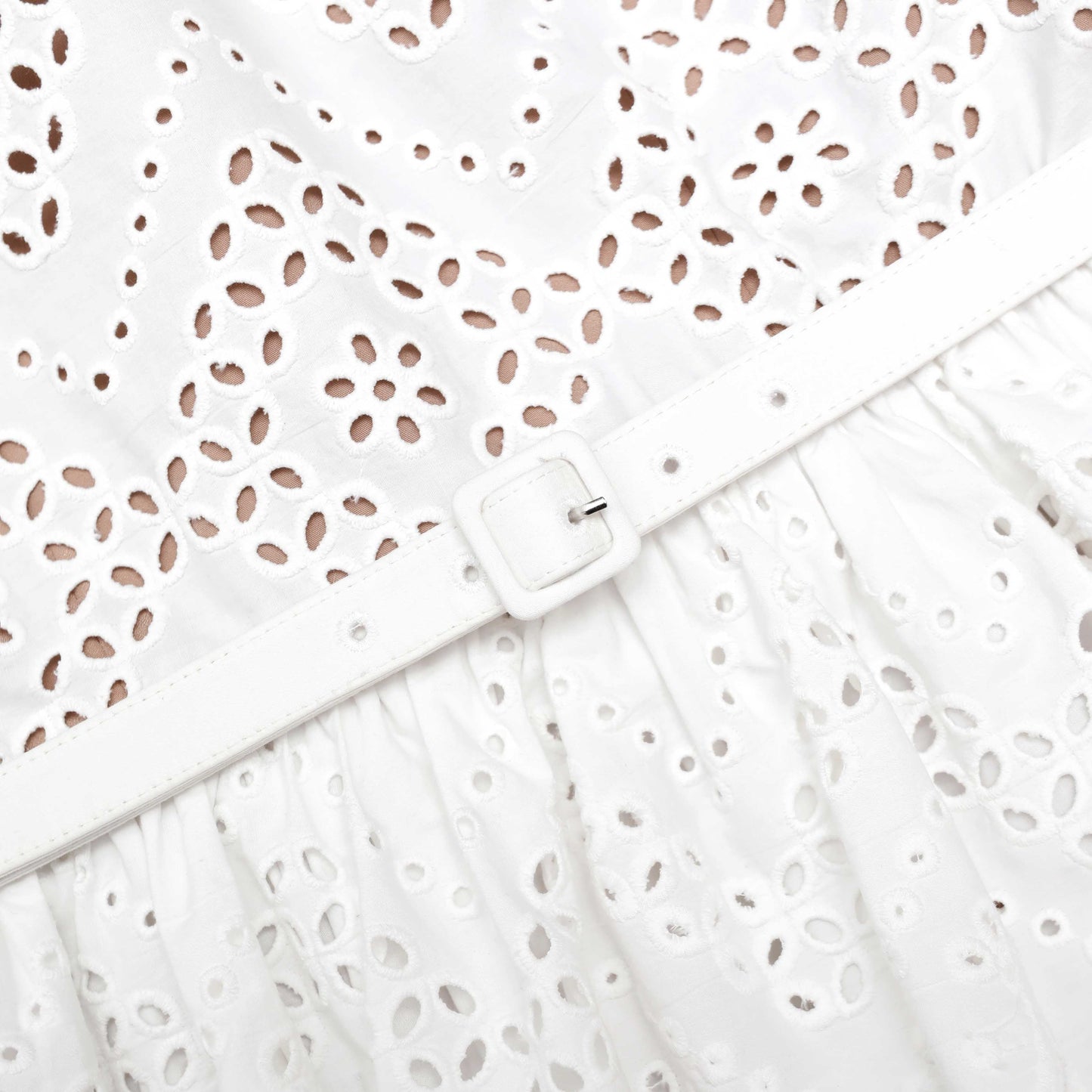 Beyaz Pamuklu Broderie Mini Elbise