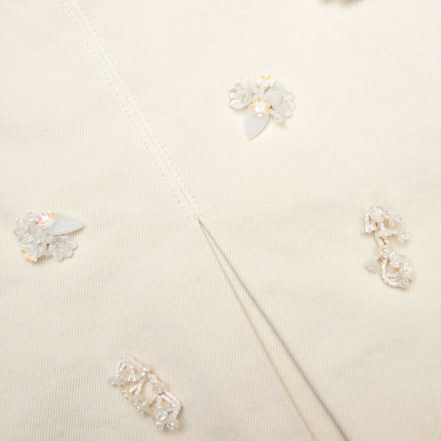 Krem Kot Boncuklu Çiçekli Mini Etek