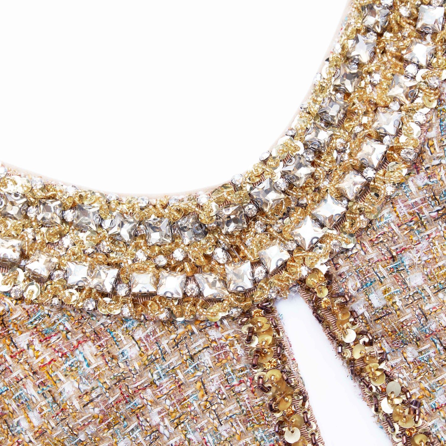 Altın Simli Buklet Süslemeli Mini Elbise