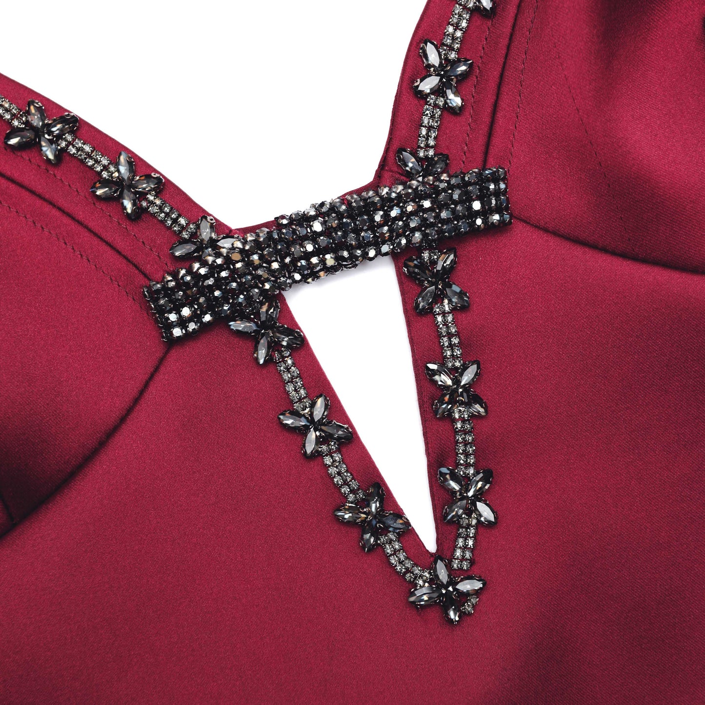 Bordo Saten Askılı Mini Elbise