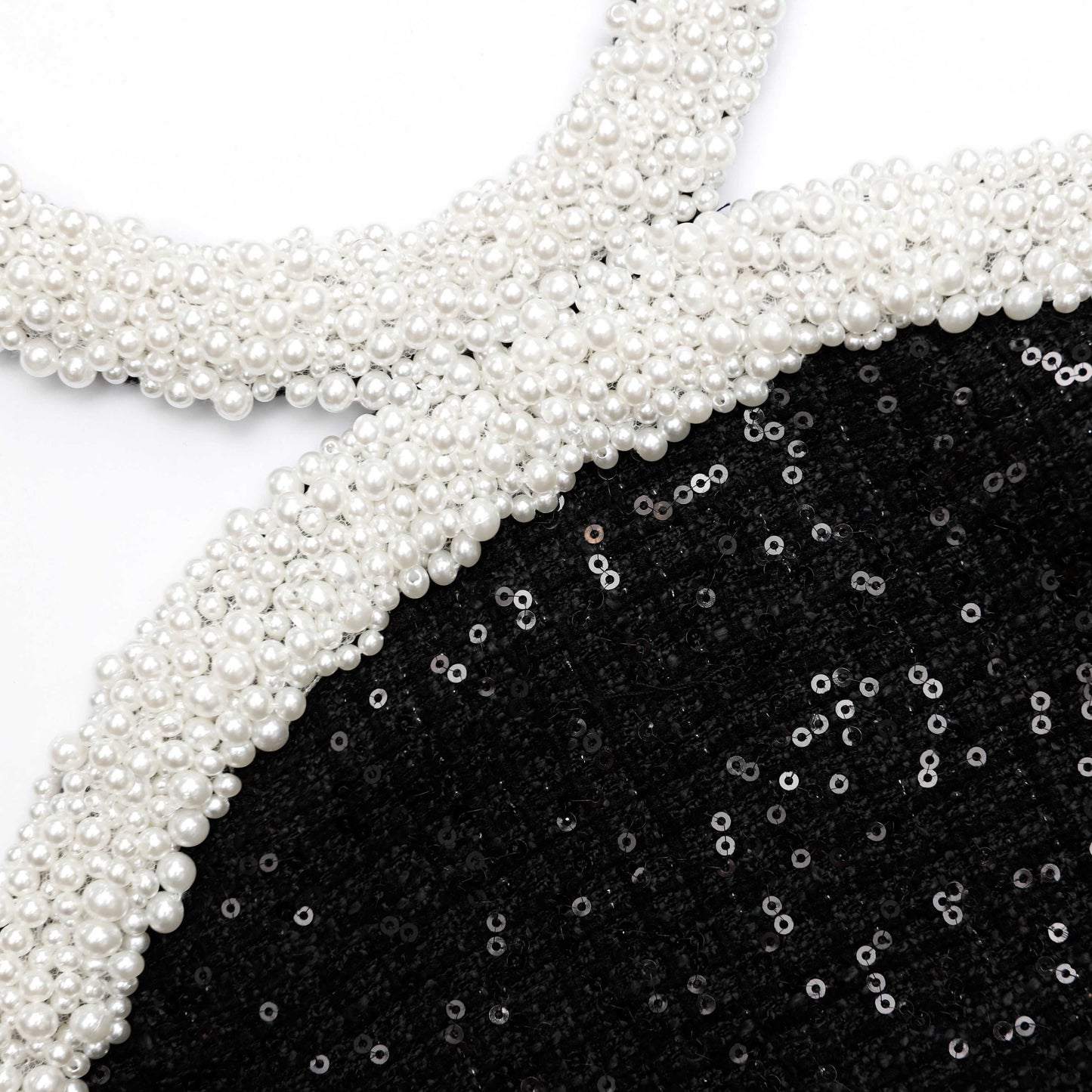 Siyah Bukle İnci Süslemeli Mini Elbise