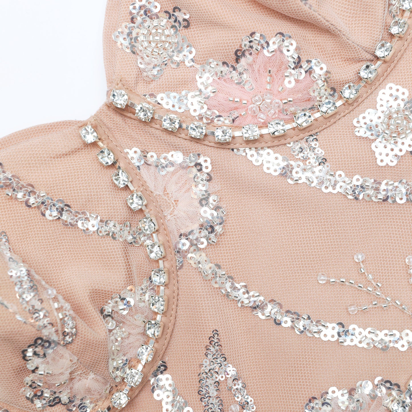 Çiçek Payetli Katmanlı Uzun Elbise