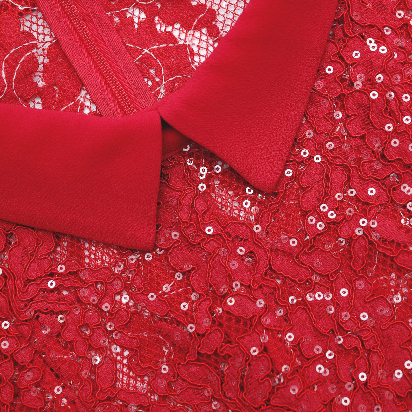 Kırmızı Pullu Dantel Mini Elbise