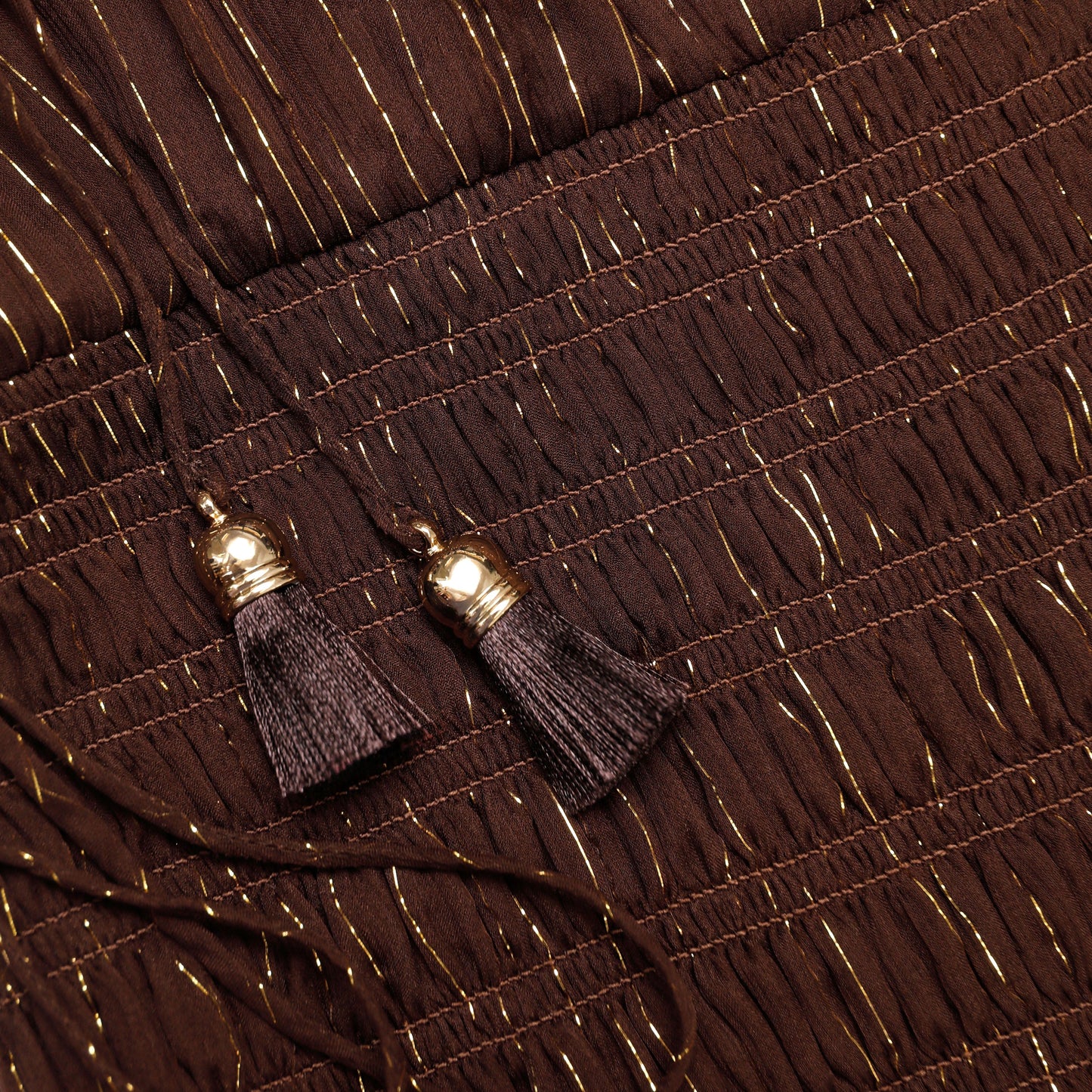 Kahverengi Jorjet Omuz Açık Maksi Elbise