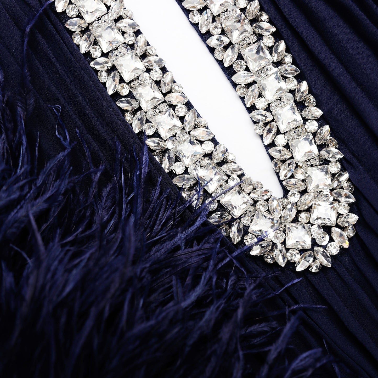 Lacivert Şifon Tüylü Midi Elbise