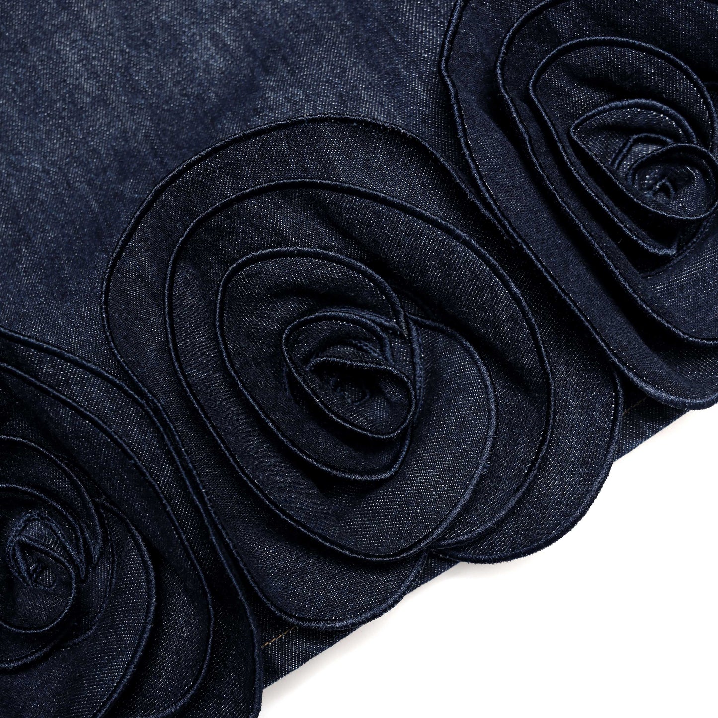 Indigo Denim 3D Çiçekli Mini Elbise