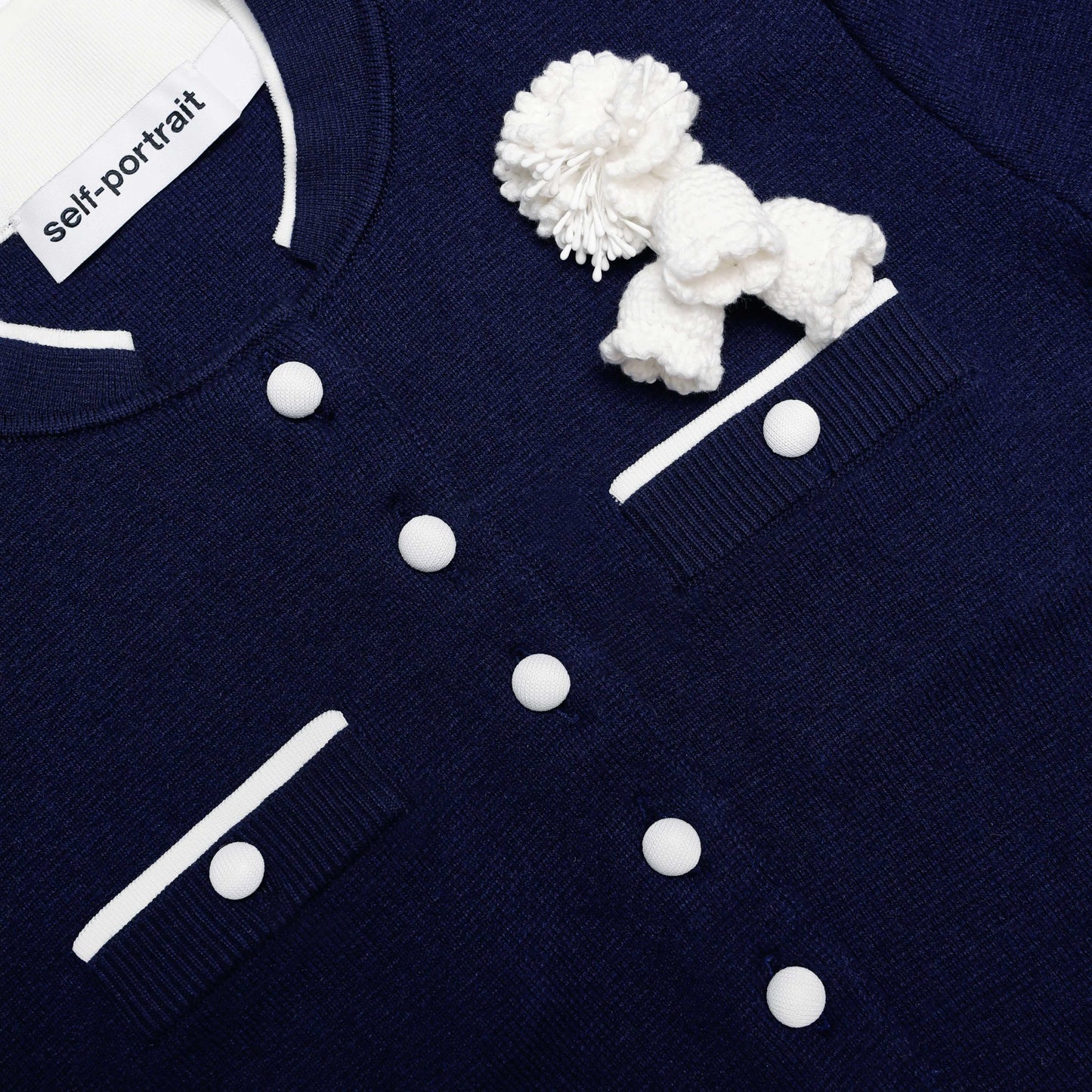 Lacivert Tığ İşi Çiçekli Örgü Midi Elbise