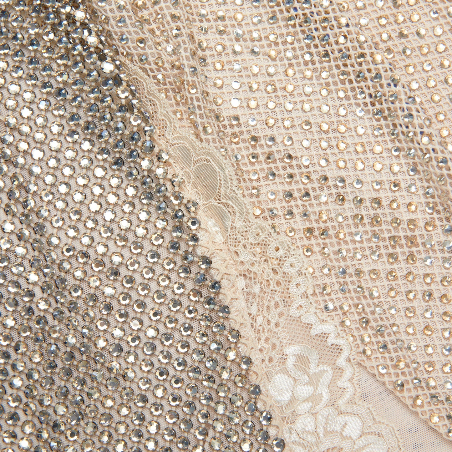 Şampanya Taşlı Dantel Süslemeli Mini Elbise