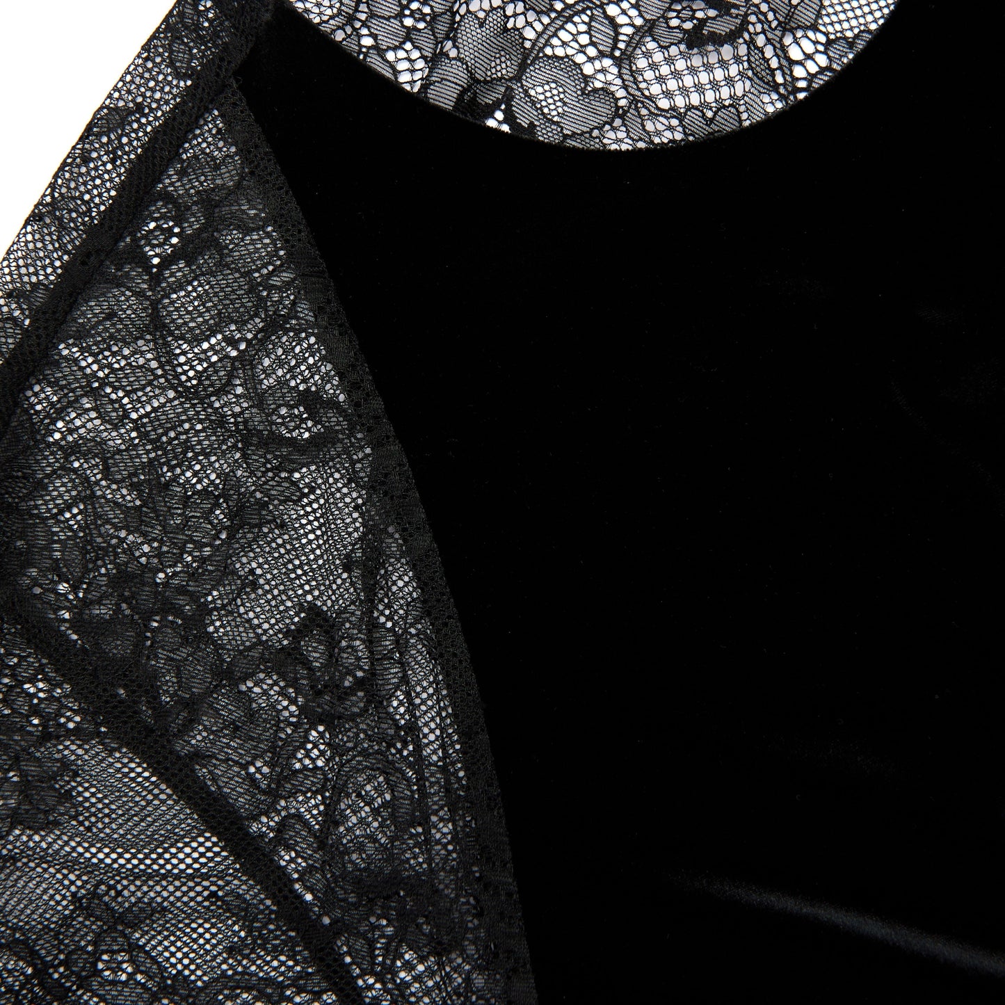 Siyah Kadife Dantel Uzun Elbise