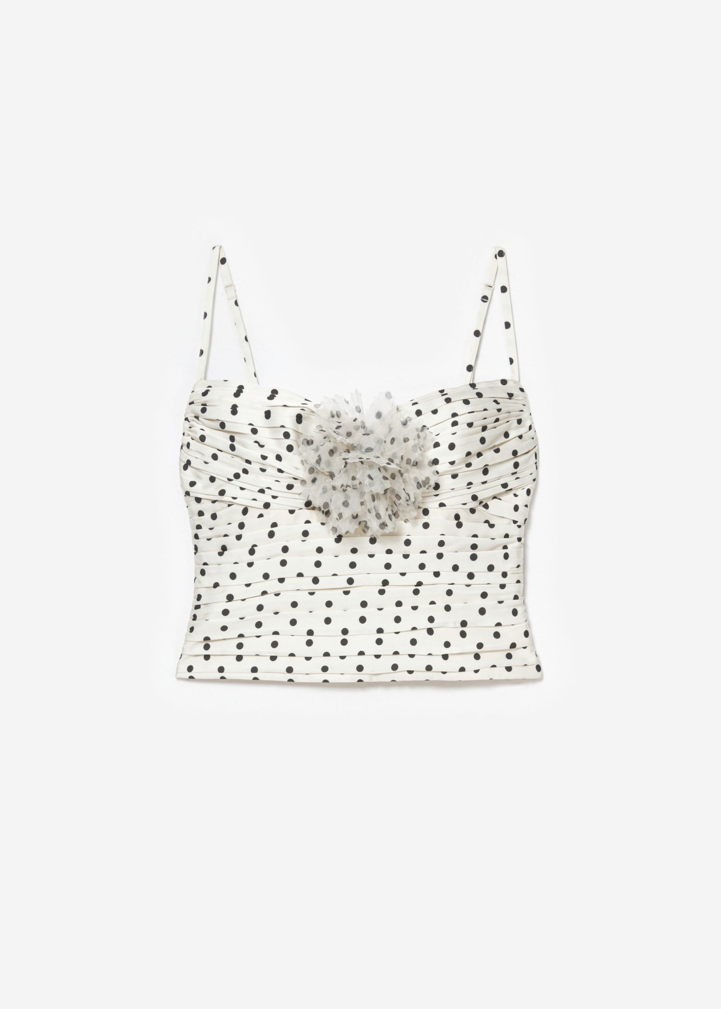 Krem Puantiyeli Saten Üst