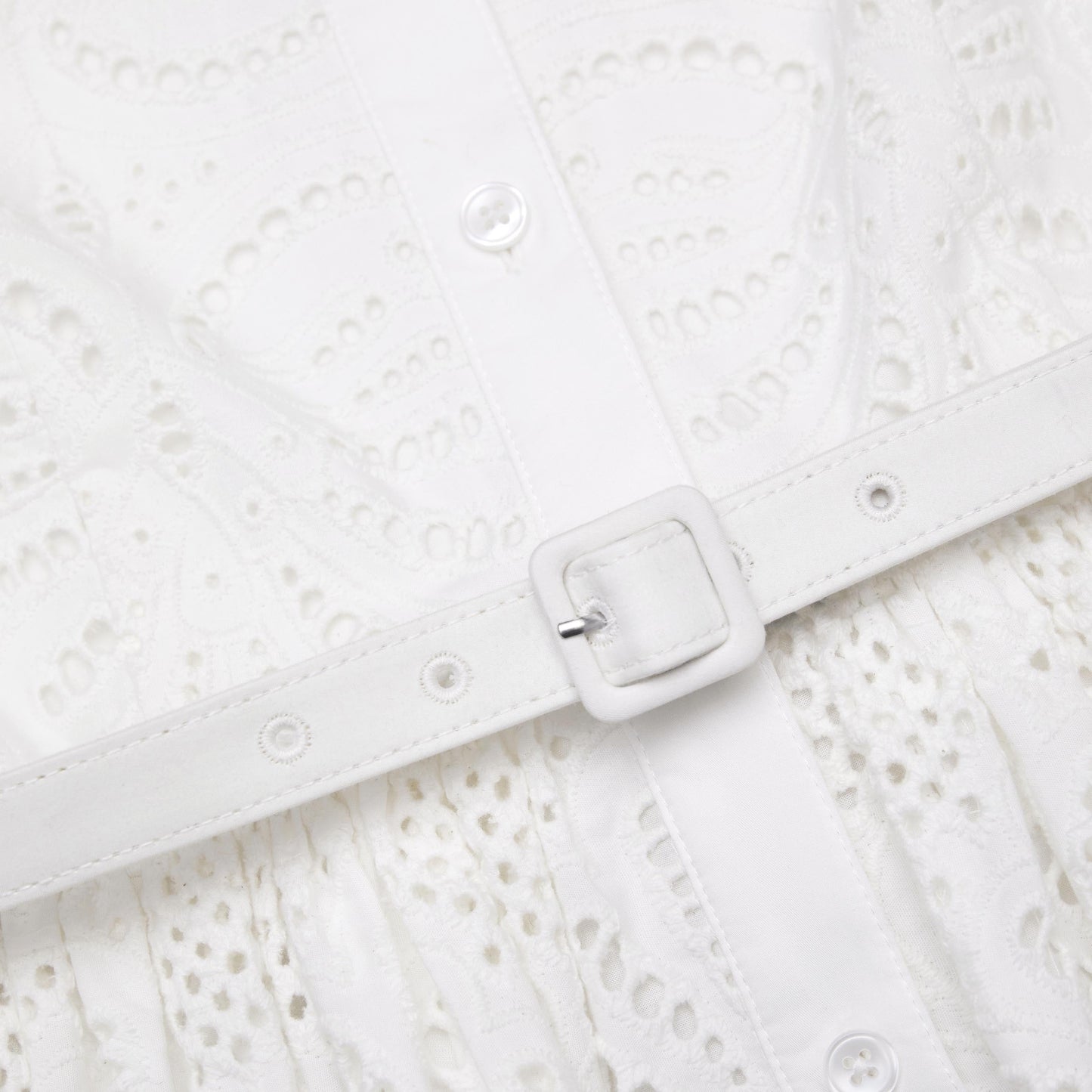 Beyaz Pamuklu İşlemeli Midi Elbise