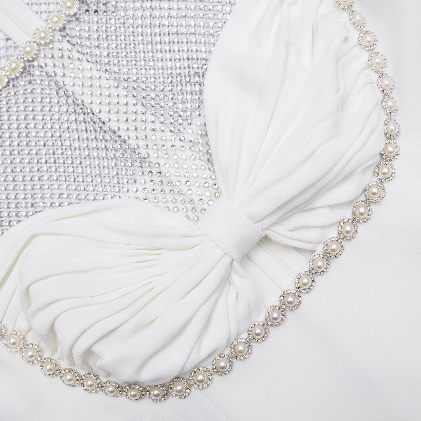 Beyaz Pırlanta Krep Midi Elbise