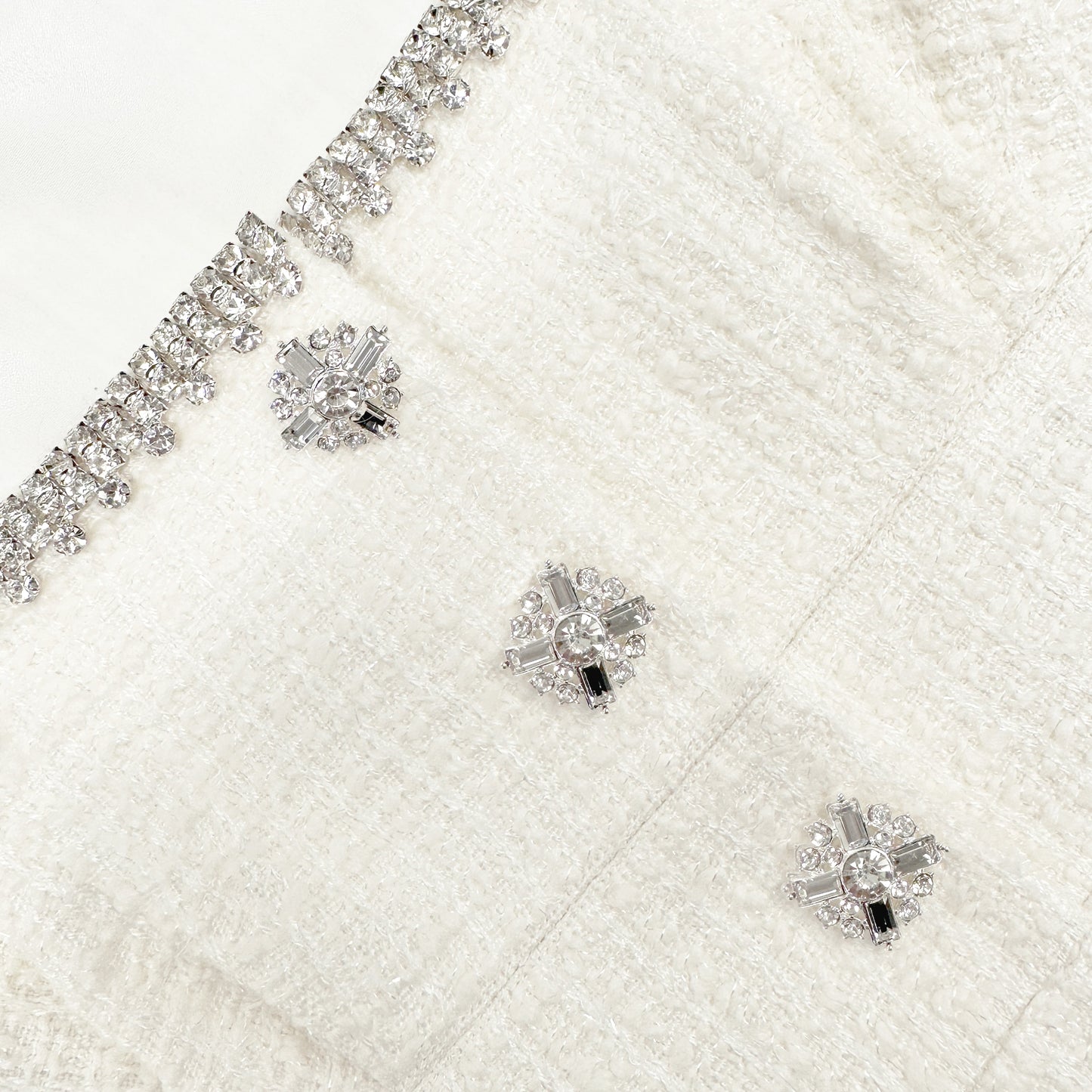 Cream Boucle Midi Dress with Diamante Detail