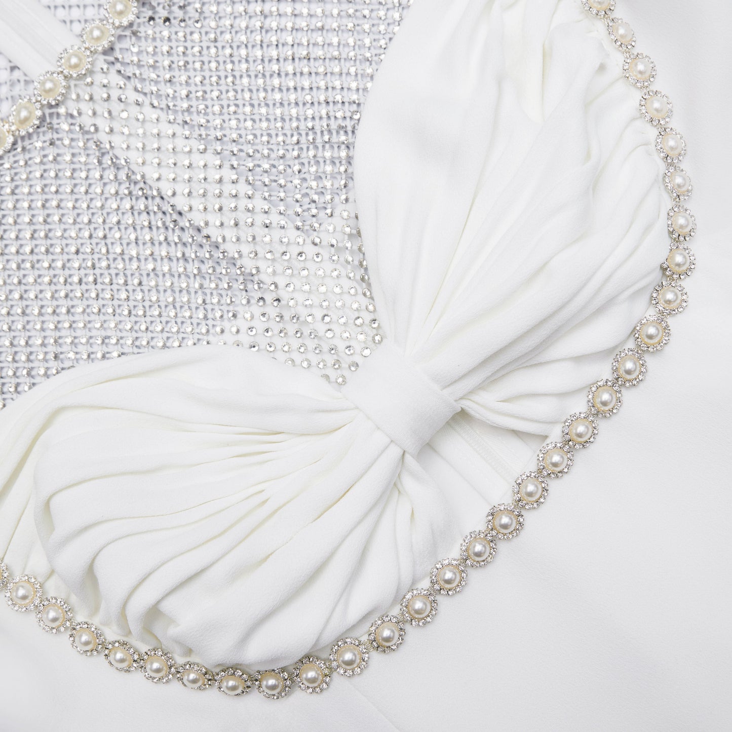 Beyaz Krep Pırlanta File Mini Elbise