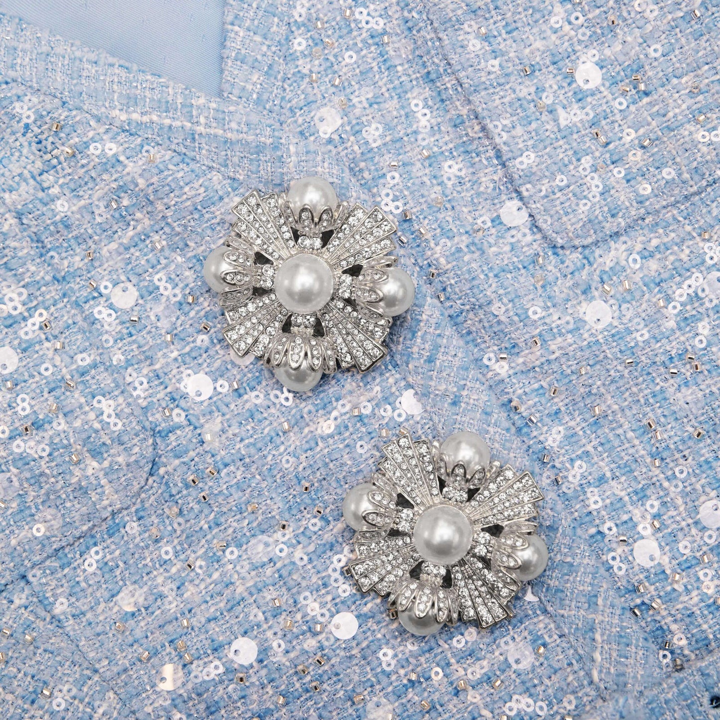 Blue Sequined Bouclé Mini Jacket Dress