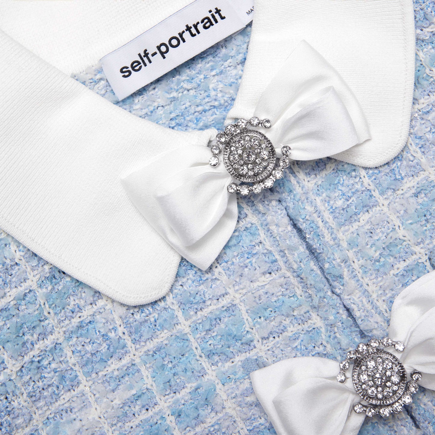 Mavi Kareli Yaka Örgü Mini Elbise