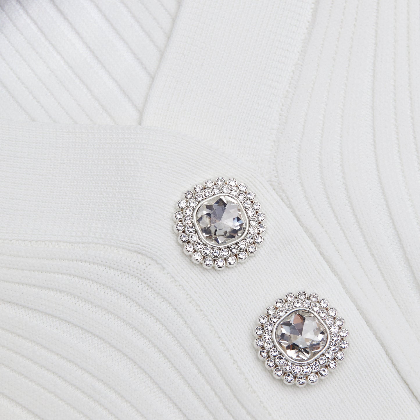 Beyaz Ribanalı Örme Mini Elbise